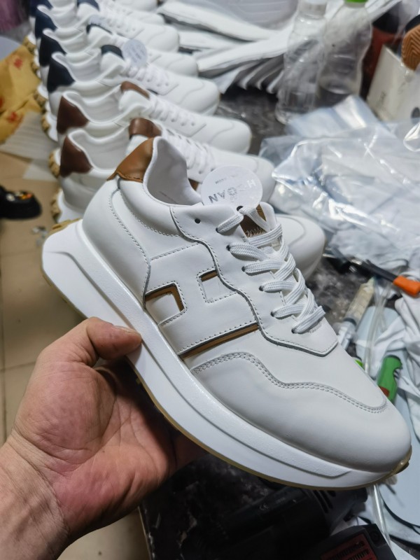 2025 Unisex HOGAN White Blue Brown Leather Sneakers H-STRIPES LY00360(F)/LY00370(M)