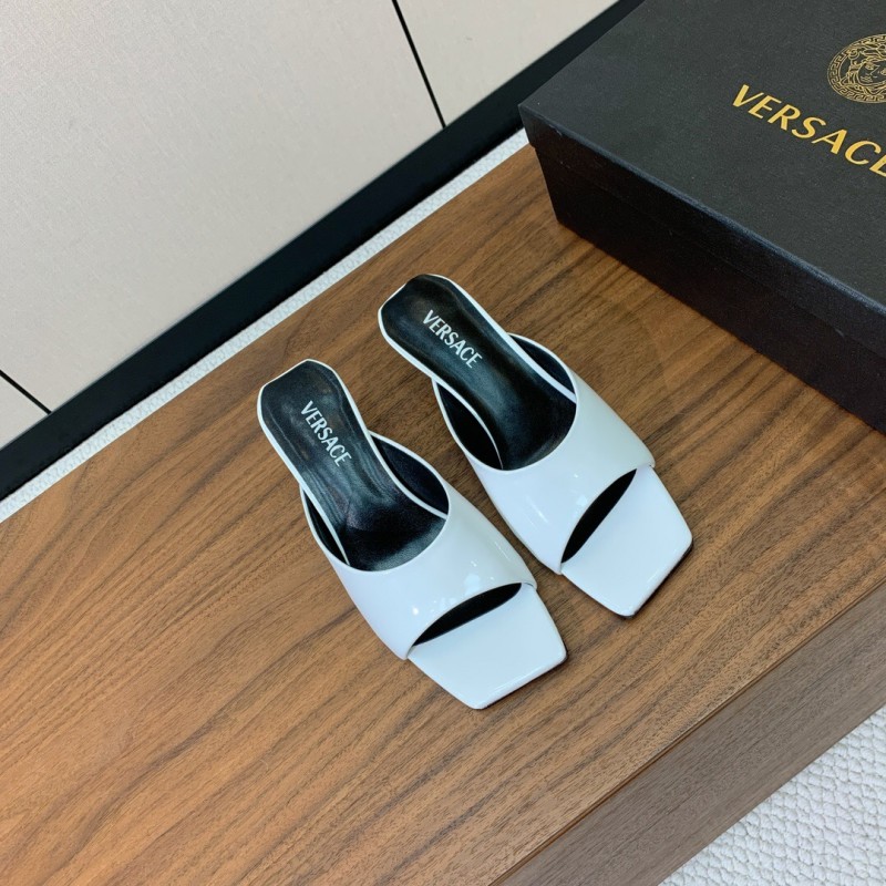 2025 Women VERSACE White Patent Leather Slippers KFY00280