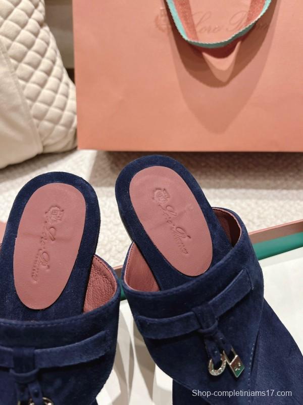 2025 Slippers Le Parmentier Navy Blue Suede Slippers LY00250