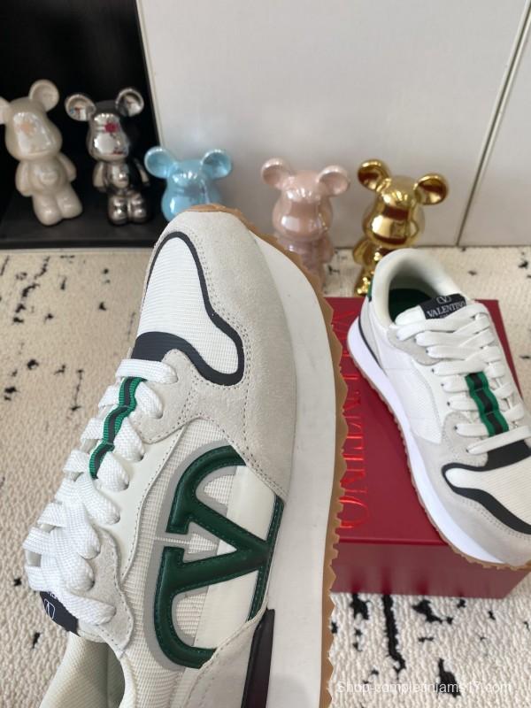 2025 Unisex Valentino White Green Leather Silk Sneakers LY00340