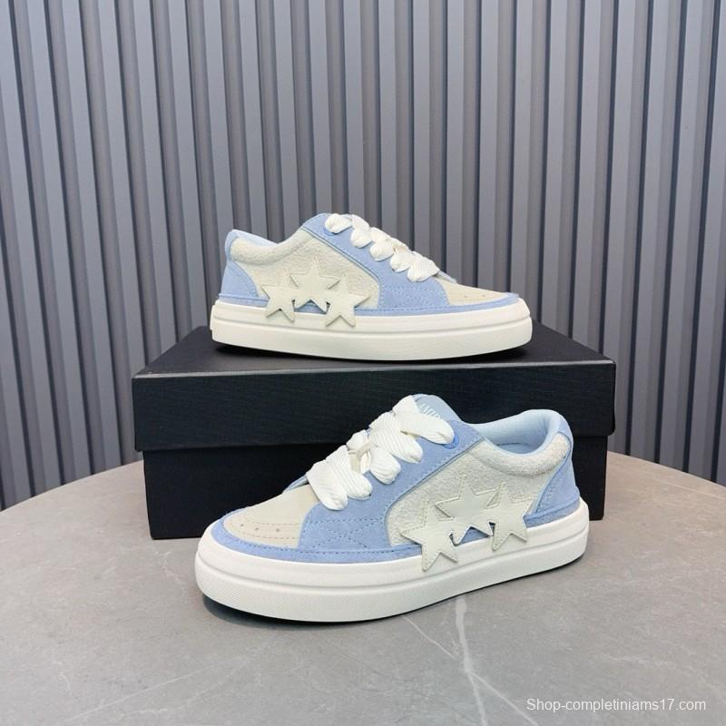 2024 Unisex Amiri Blue White Canvas Suede Sneakers MJ00300