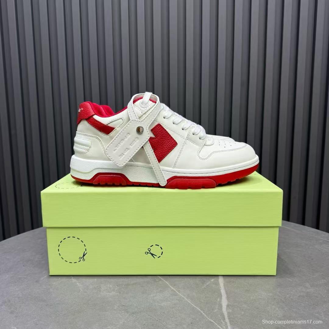 2025 Unisex Off-White White Red Leather Sneakers KFY00320