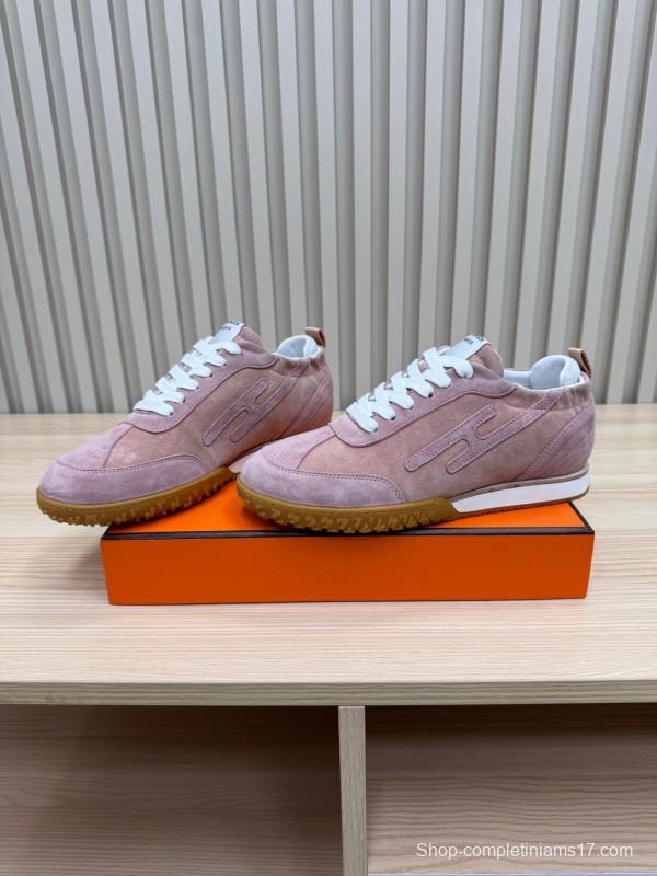 2025 Women Hermès Pink Suede Sneakers KFY00300