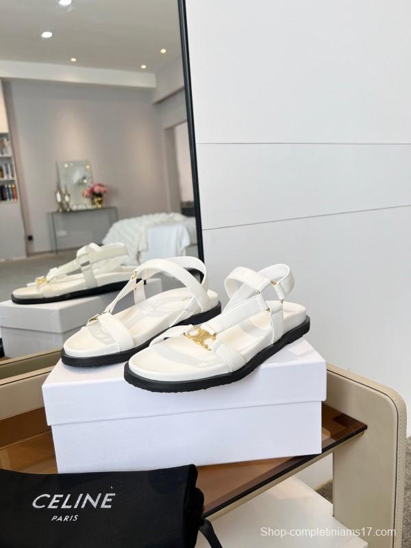 2025 Women Celine White Leather Sandals LY00220