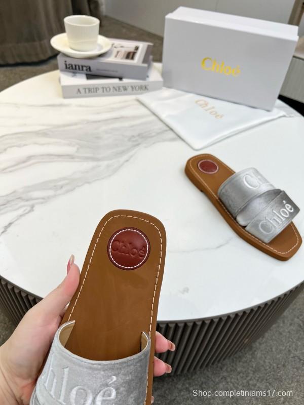 2025 Women Chloé Silver Leather Slippers LY00200