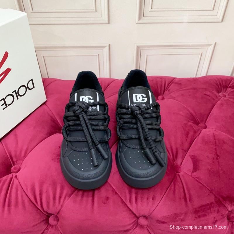 2025 Men Dolce & Gabbana Black Mesh Leather Sneakers