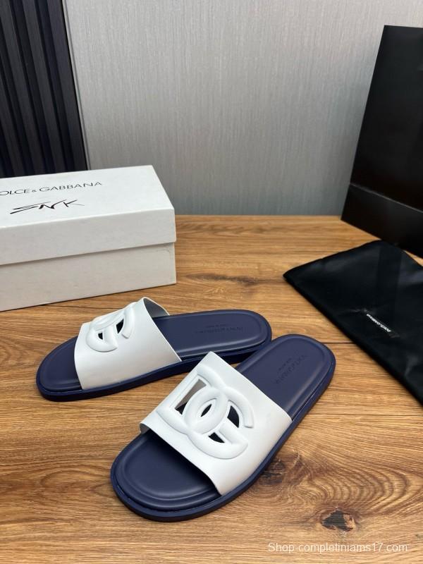 2025 Slippers Dolce & Gabbana White Navy Rubber Slippers