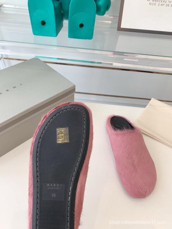 2024 Women Marni Pink Horsehair Slippers MJ00320