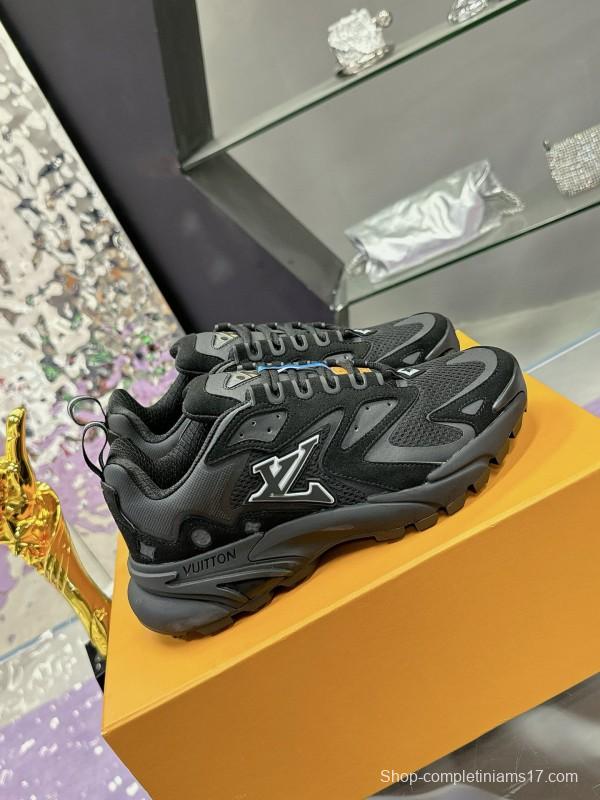 2025 Men Louis Vuitton Black Mesh Leather Sneakers MJ00420