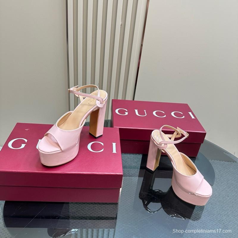 2024 Women Gucci Pink Leather Platform Sandals MJ00340