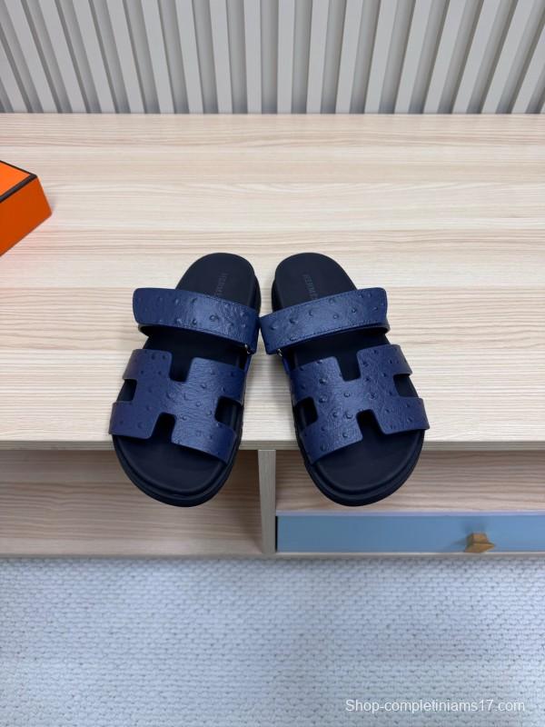 2025 Slippers Hermès Dark Blue Leather Slippers