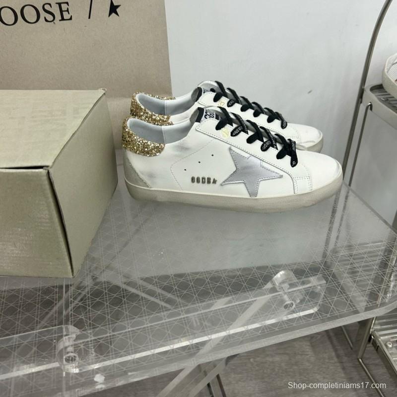 2025 Women GGDB White Silver Gold Leather Glitter Sneakers