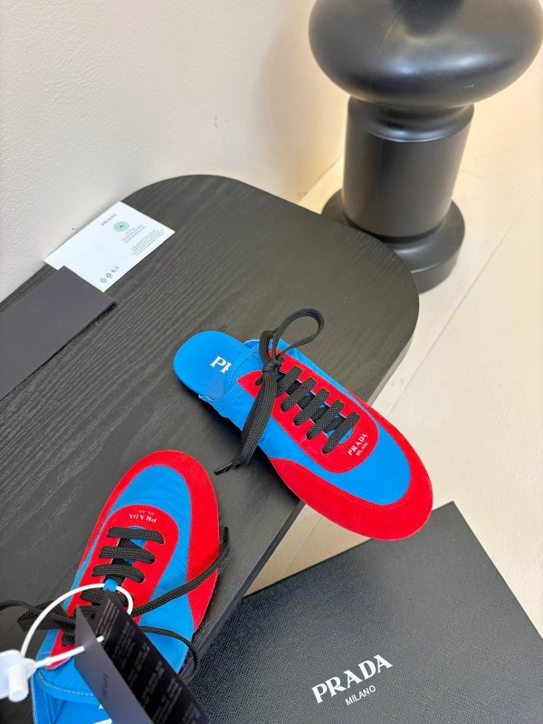 2025 Women Prada Blue Red Suede Leather Sneakers