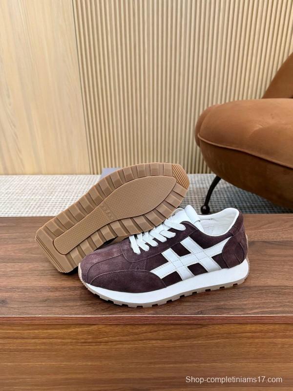 2025 Unisex HOGAN Burgundy White Suede Leather Sneakers