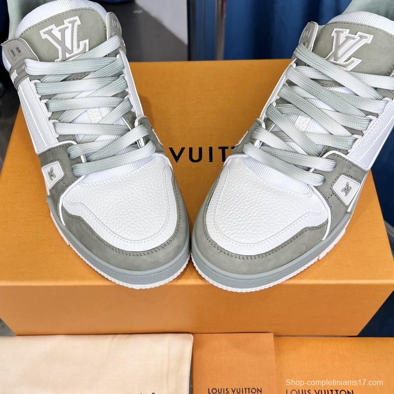 2025 Unisex Louis Vuitton White Grey Leather LV Trainer