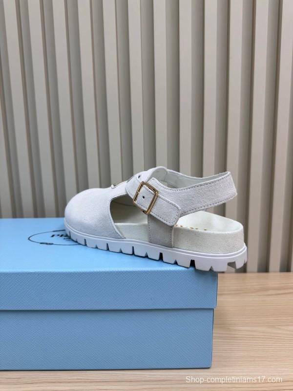 2025 Women Prada White Suede Sandals LY00280