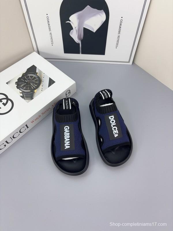 2025 Kids Dolce & Gabbana Pink Black White Knit Sandals