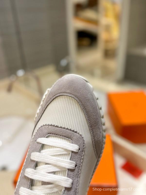 2024 Unisex Hermès White Gray Suede Mesh Sneakers MJ00320