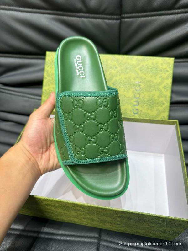 2024 Slippers Gucci Green Leather Slippers MJ00200