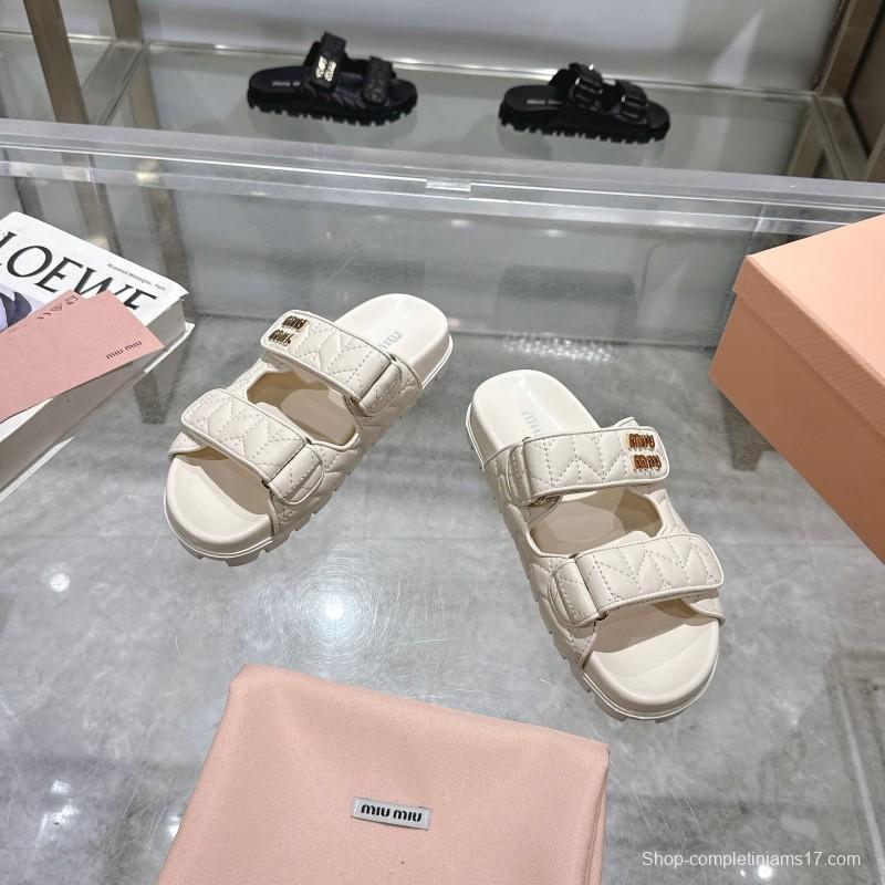 2025 Women Miu Miu White Leather Sandals