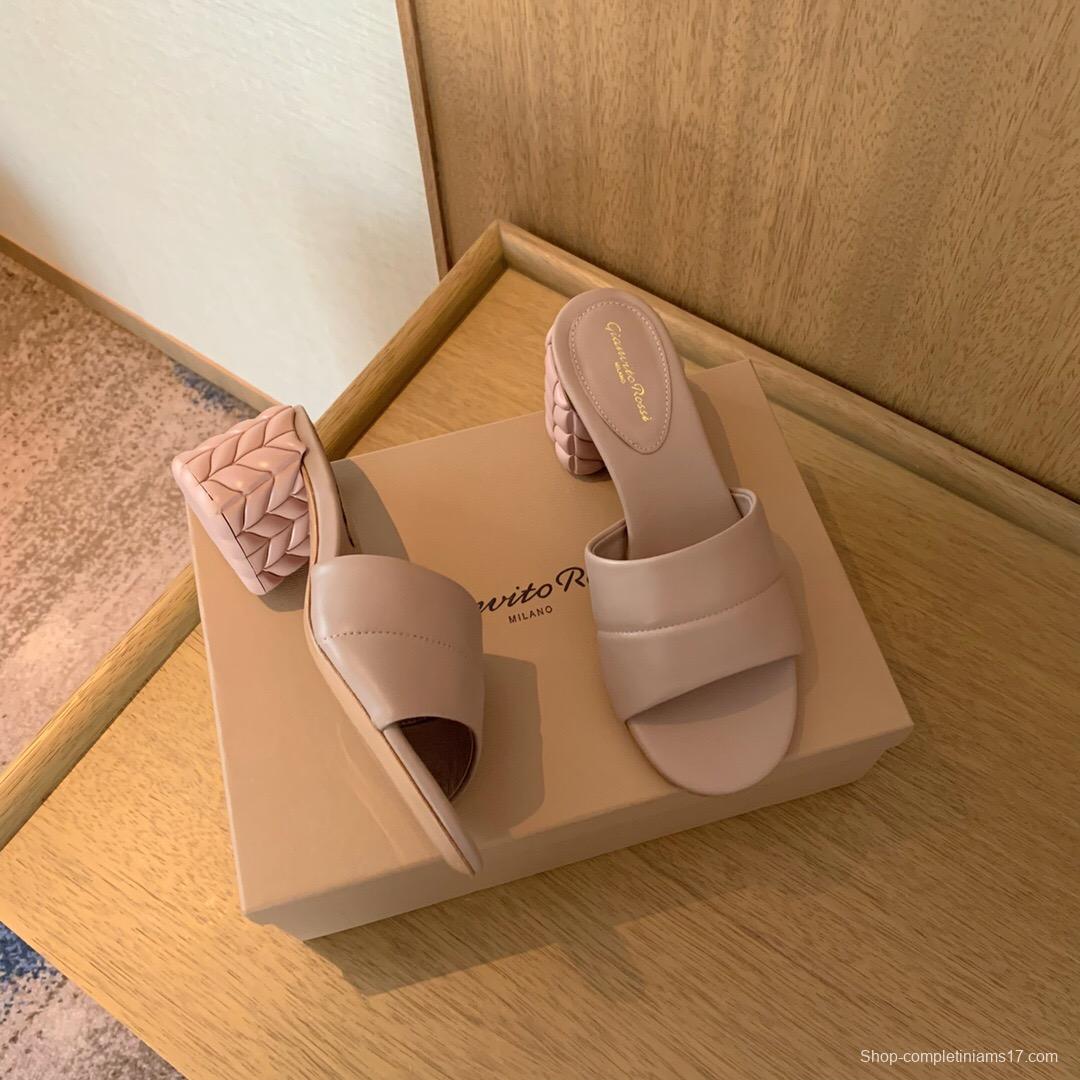 2025 Women Gianvito Rossi Beige Leather Slippers KFY00260