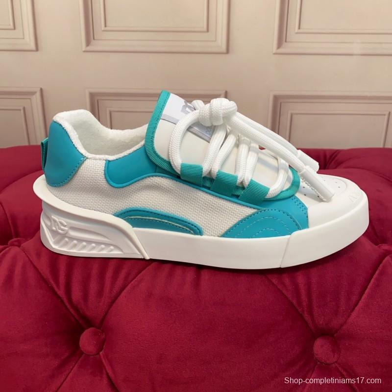 2025 Unisex Dolce & Gabbana White Blue Leather Textile Sneakers