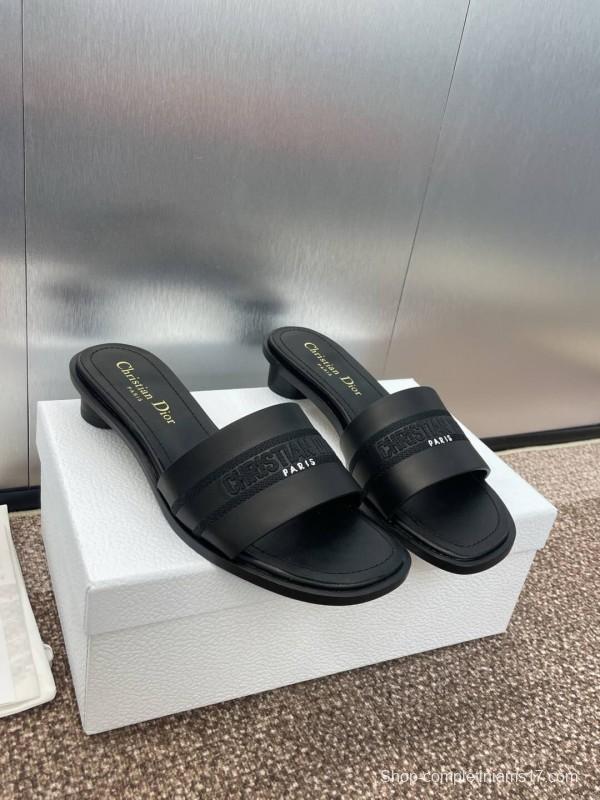2025 Women Dior Black Leather Slippers CHRISTIAN DIOR PARIS
