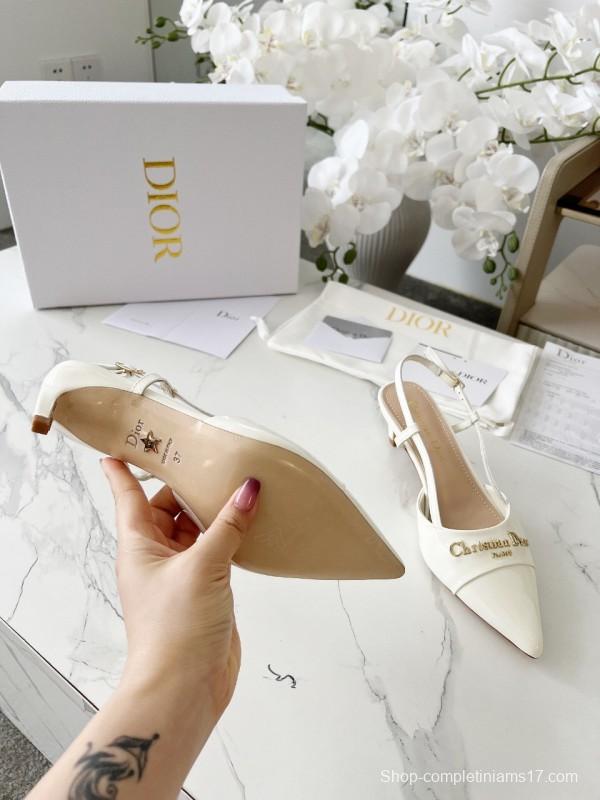 2025 Women Dior Ivory Leather Slingback High Heels KFY00310