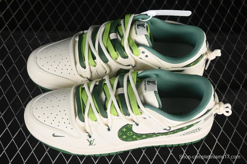 Nike SB Dunk Low LV Collaboration Strap Pattern Green Swoosh Anniversary High-End Custom Low-Top Casual Skate Shoes - DM6868-075