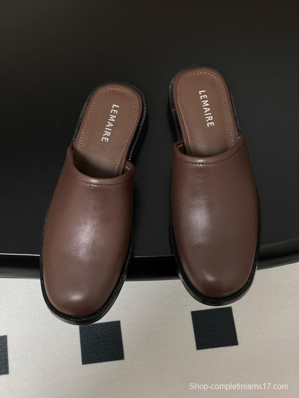 2025 Slippers Lemaire Brown Leather Slippers KFY00310