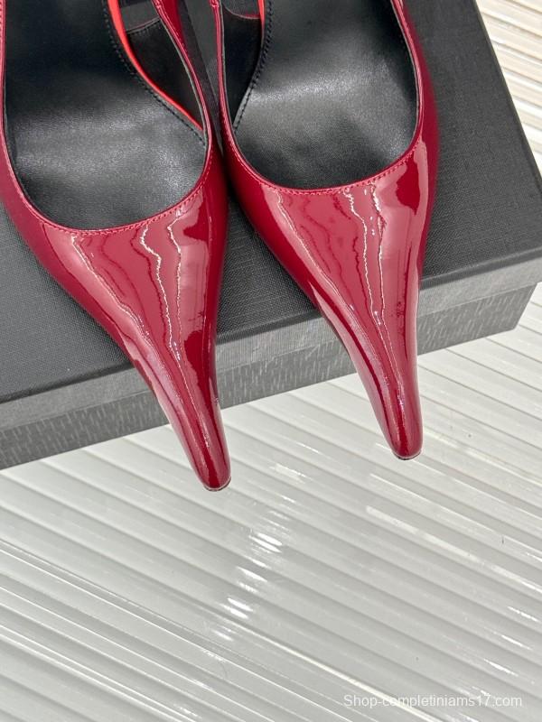 2025 Women Yves Saint Laurent Burgundy Patent Leather Slingback Heels