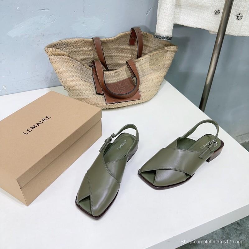 2025 Women Lemaire Green Leather Slingback Sandals KFY00310