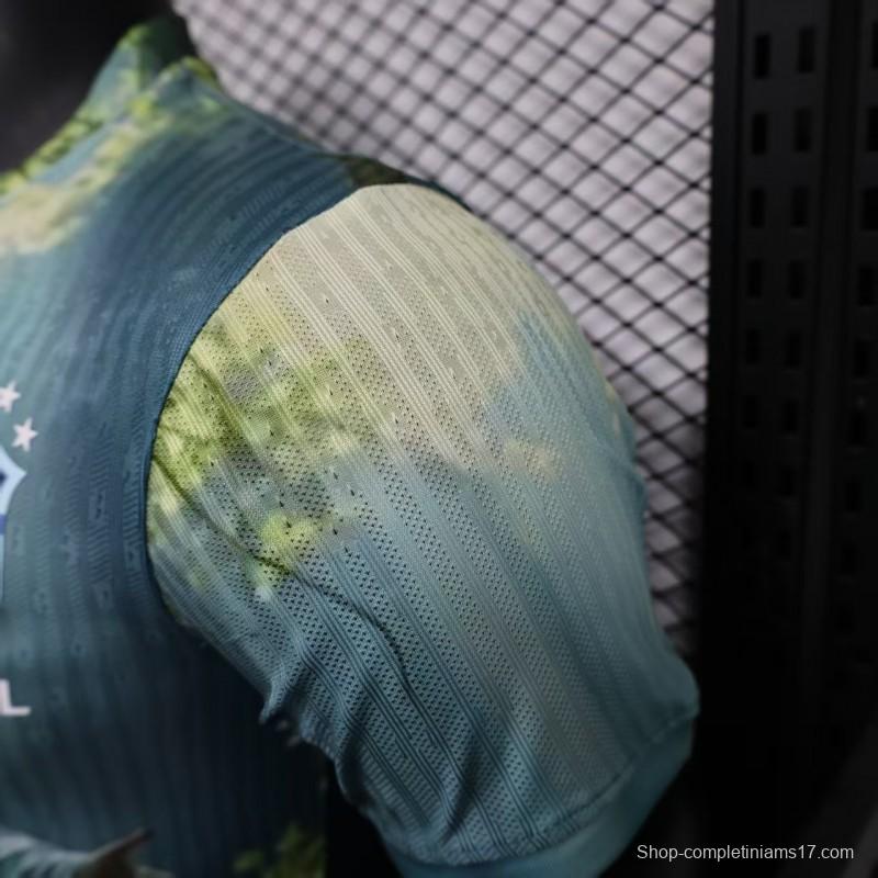 Player Version 2025 Brazil Light Blue with Jesus Christ Religious Artwork Jersey