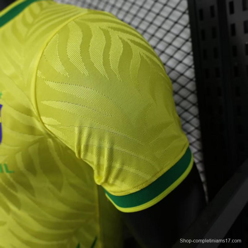 Player Version 2025 Brazil Yellow with Green Animal Pattern Jersey