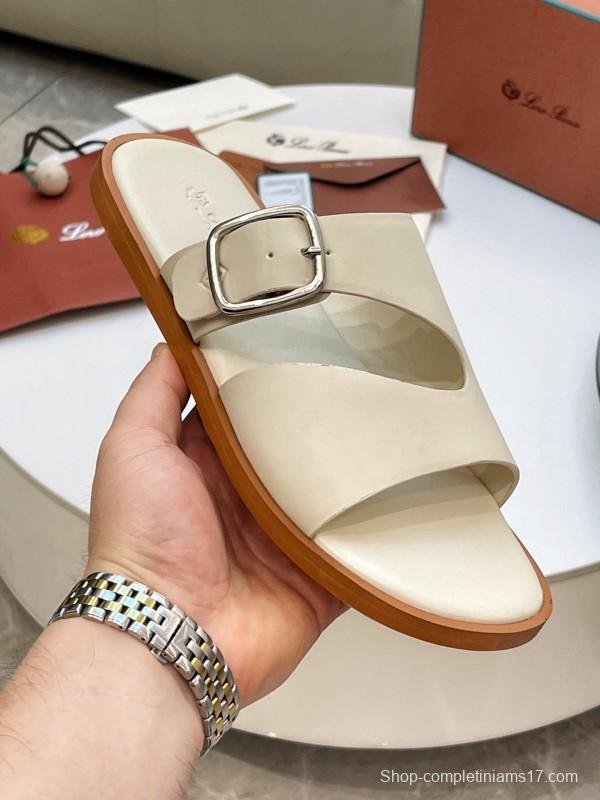 2025 Men Loro Piana Ivory Leather Slippers AS00250