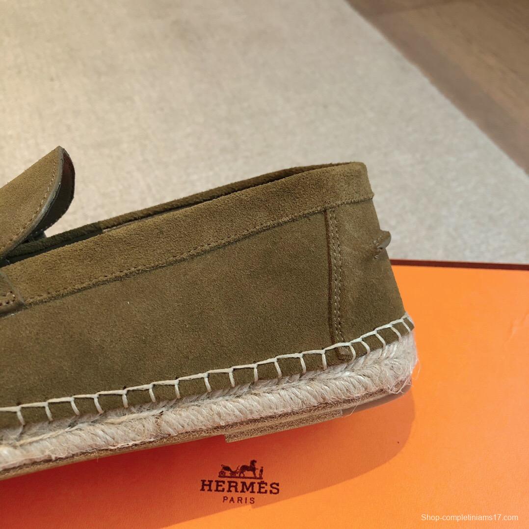 2025 Unisex Hermès Eclair Brown Suede Calfskin Loafers AS00380