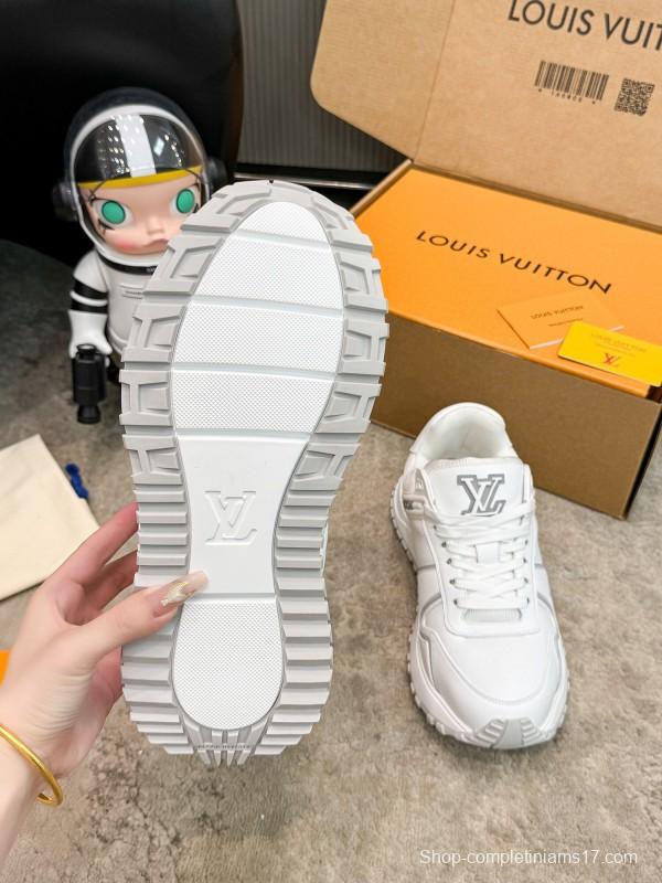 2025 Unisex Louis Vuitton White Leather Sneakers Run Away Maxi AS00390