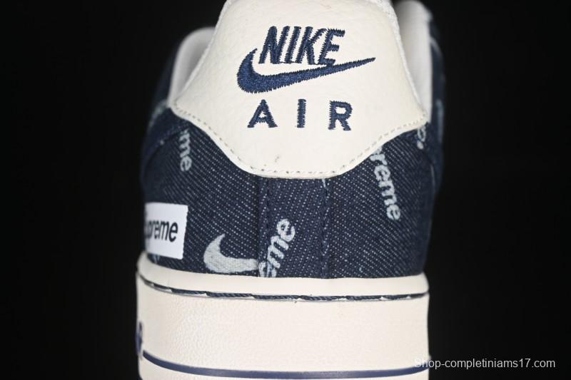 Nike Air Force 1 '07 Low Supreme Collaboration Blue Denim White Swoosh Casual Sneakers - LW9279-005