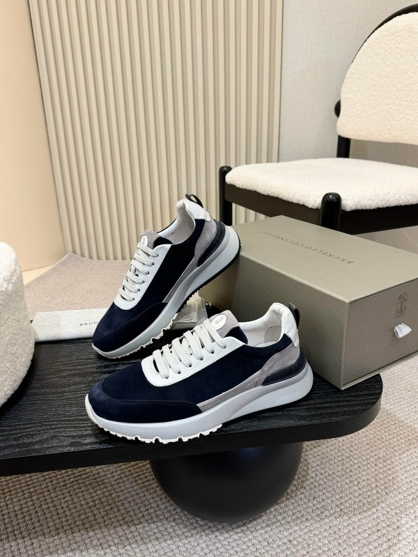 2025 Men Brunello Cucinelli Black White Blue Suede Sneakers AS00320