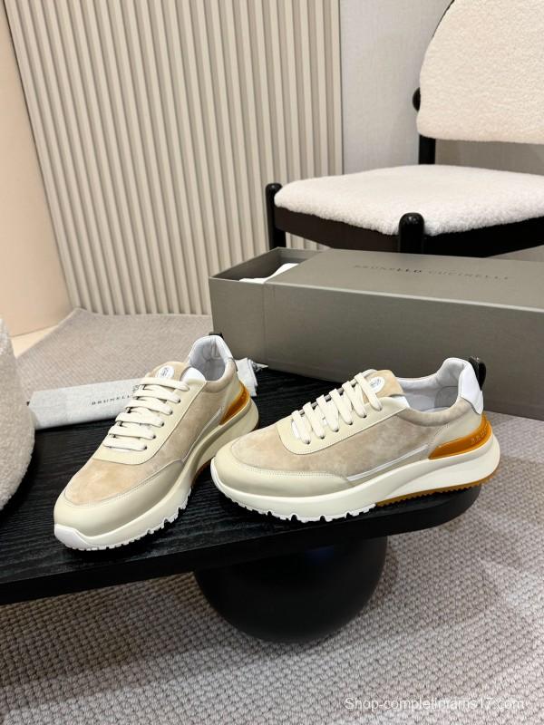 2025 Unisex Brunello Cucinelli Black Milk Blue Apricot Calfskin Leather Sneakers AS00320
