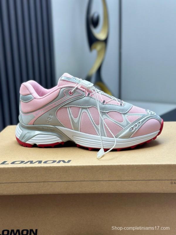 2025 Women SALOMON Pink White Leather Mesh Sneakers AS00320