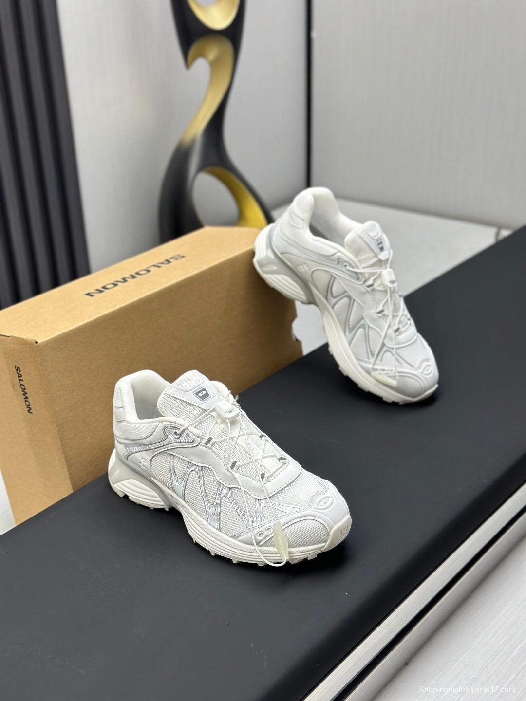 2025 Unisex Salomon White Cream Leather Mesh Sneakers AS00320