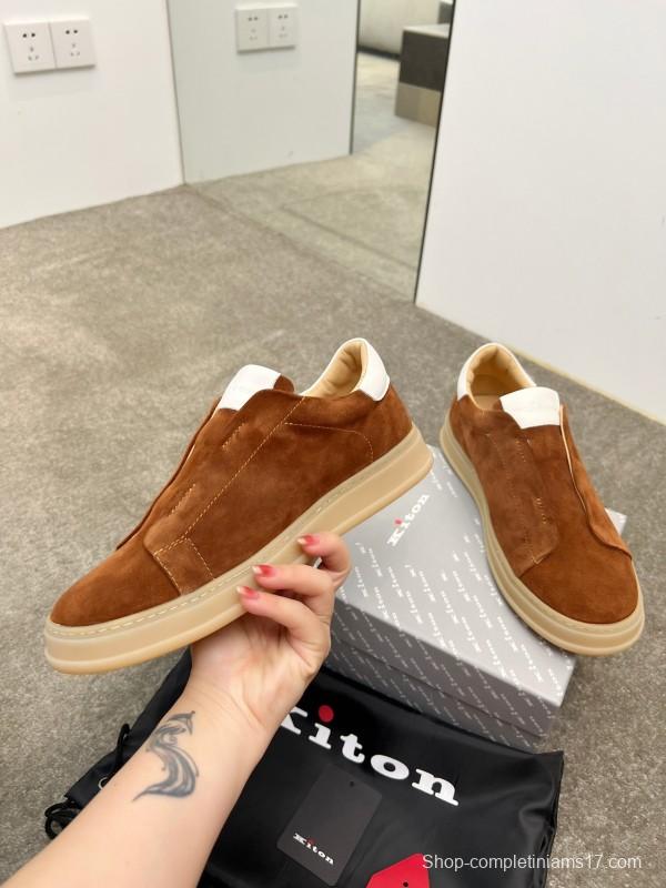 2025 Men Kiton Apricot Calf Suede Slip-On Casual Shoes AS00320