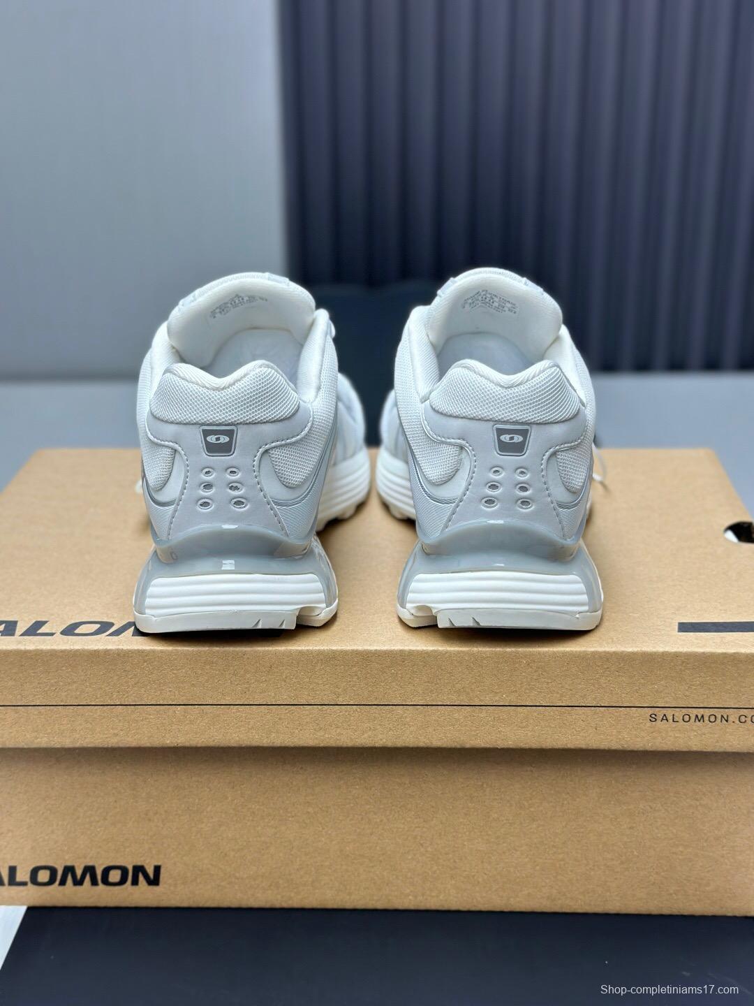 2025 Unisex SALOMON White Cream Leather Mesh Outdoor Sneakers KFY00320