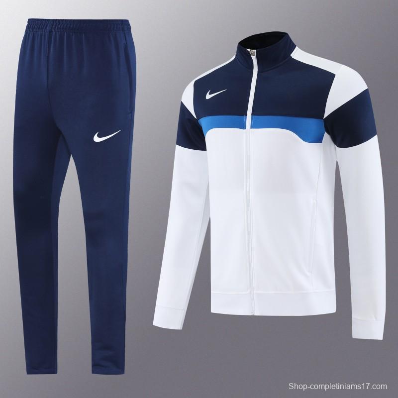 2025 Nike White/Navy Full Hoodie Zipper Jacket +Long Pants