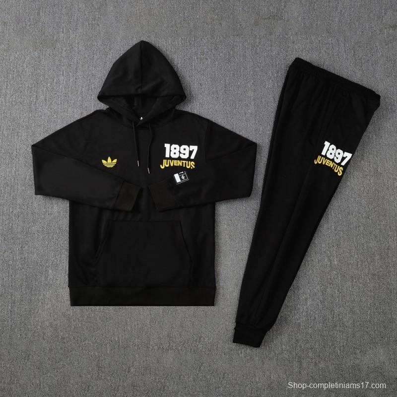 25/26 Juventus Black Hoodie Full Zipper Jacket + Long Pants