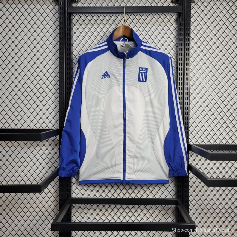2025 Greece Jacket White/Blue Windbreaker