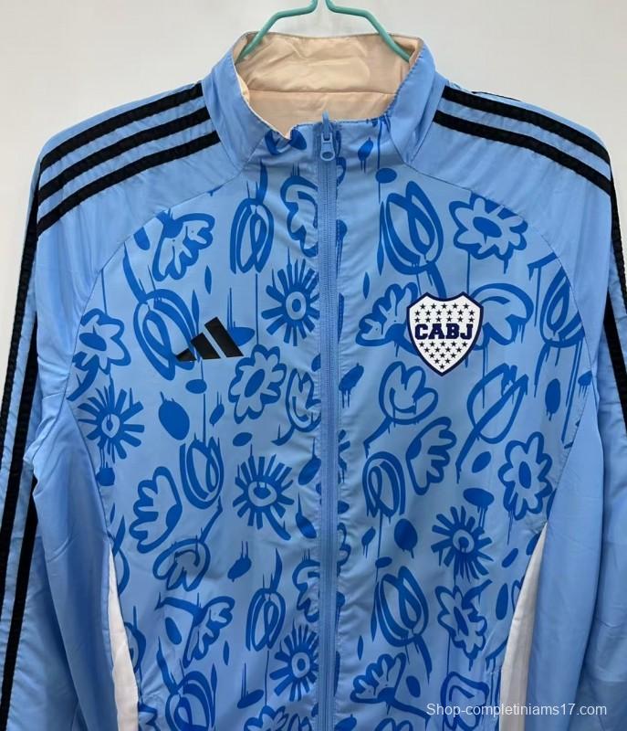 25/26 Boca Juniors Light Blue/Beige with Floral Pattern Reversible Windbreaker