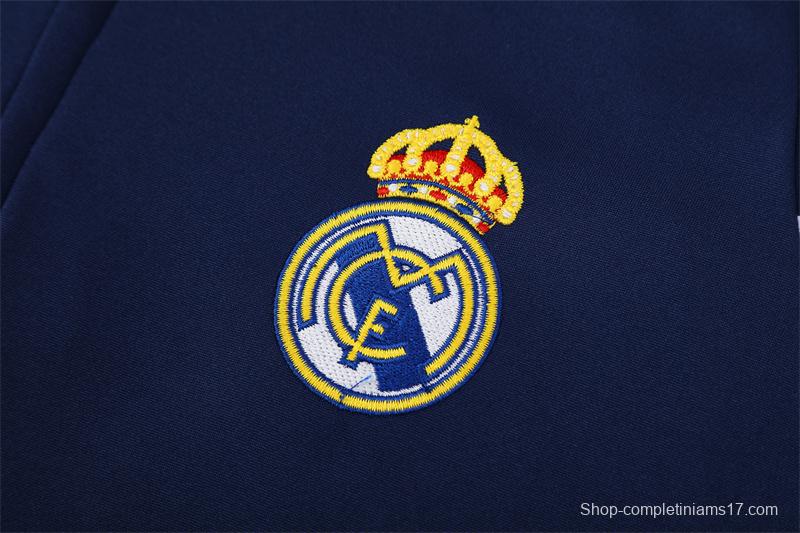 Retro 03/04 Real Madrid Royal Blue Half Zipper Jacket+Long Pants