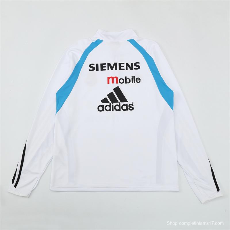 Retro 03/04 Real Madrid White Half Zipper Jacket+Long Pants